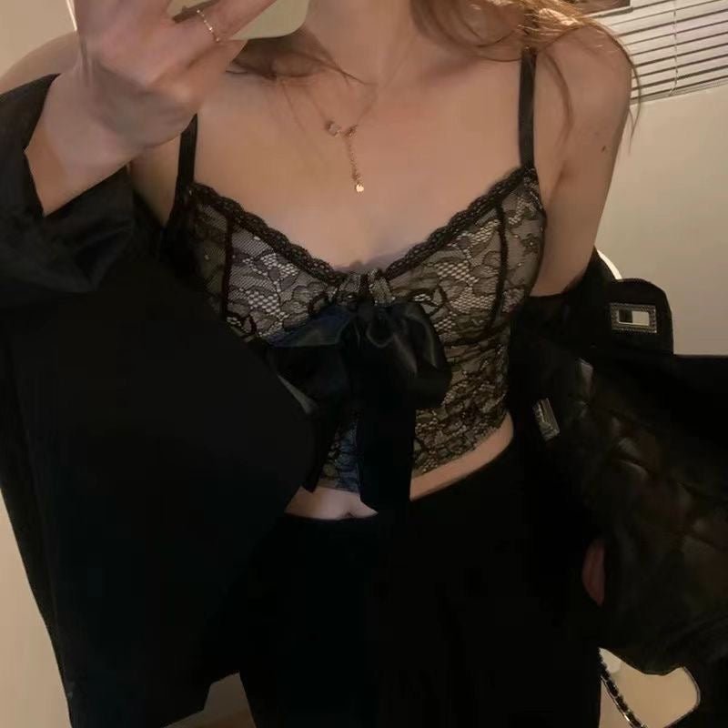 Lace Bow Built - In Bra Top β Sultry & Elegant - Zero Bra