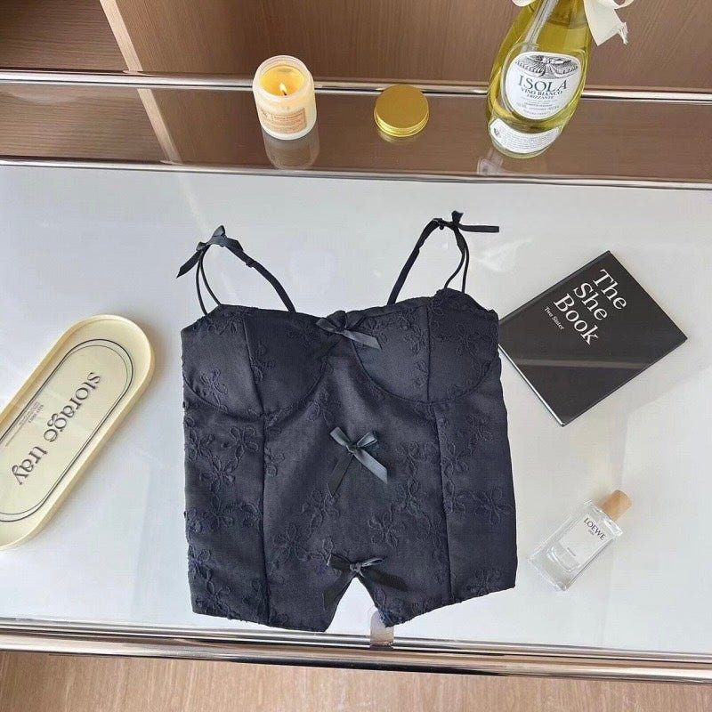 Lace Bow - Tie Built - In Bra Corset Top - Zero Bra