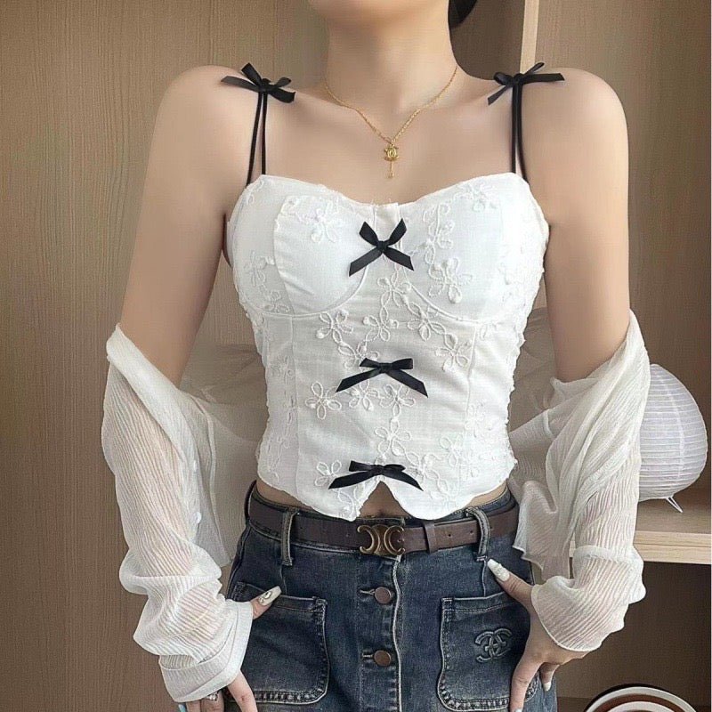 Lace Bow - Tie Built - In Bra Corset Top - Zero Bra