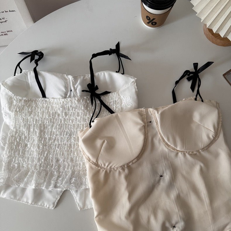 Lace Bow - Tie Built - In Bra Corset Top - Zero Bra