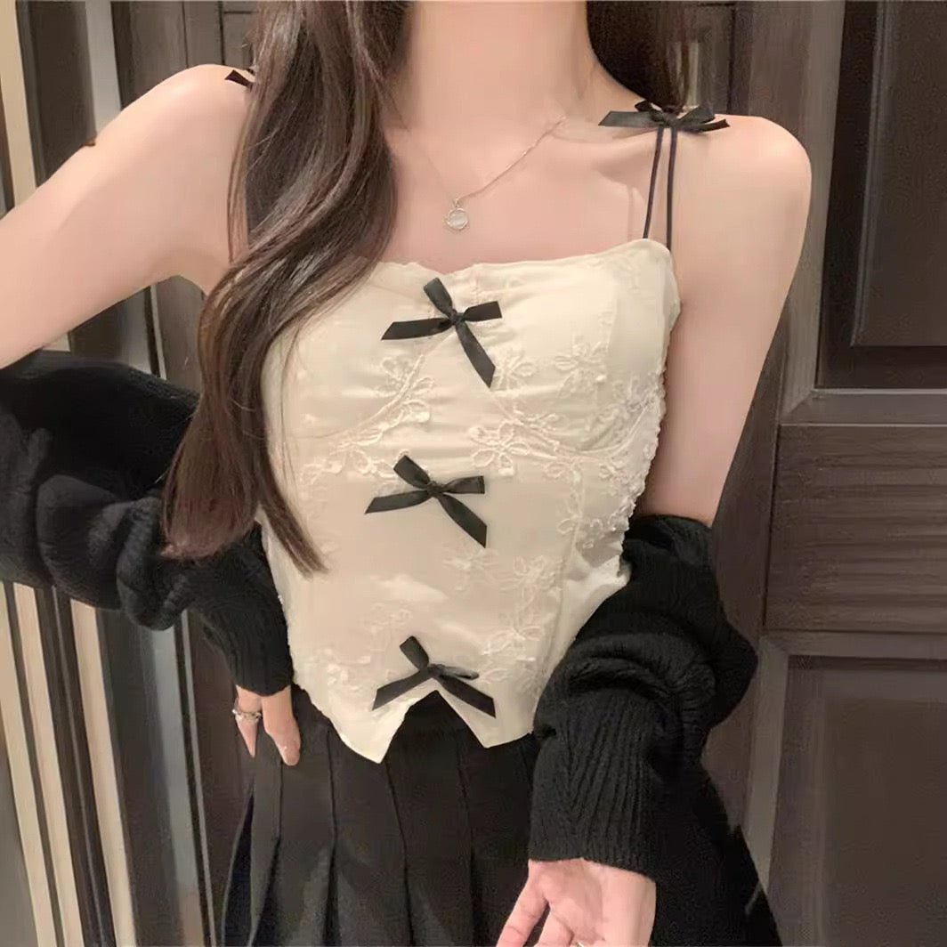 Lace Bow - Tie Built - In Bra Corset Top - Zero Bra