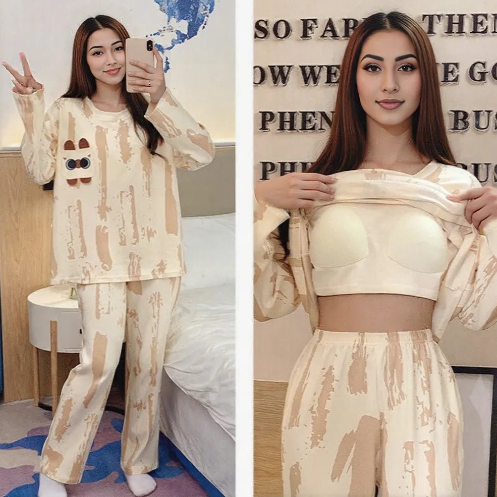 Latte Swirl Pajama Set โ Built - In Bra Comfort - Zero Bra