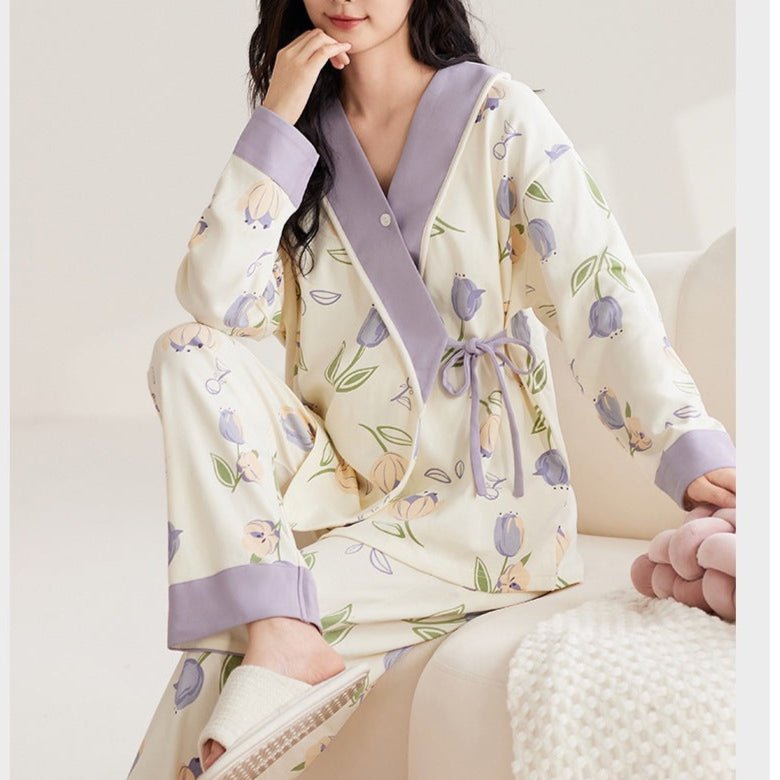 Lavender Bloom Maternity Padded PJ Set – Chic & Bra - Free Comfort - Zero Bra