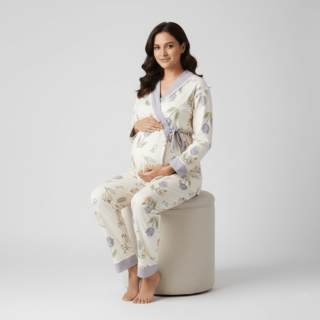 Lavender Bloom Maternity Padded PJ Set – Chic & Bra - Free Comfort - Zero Bra