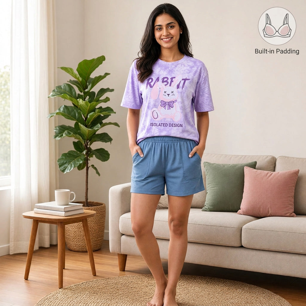 Lavender Bunny Breeze Padded Night Suit