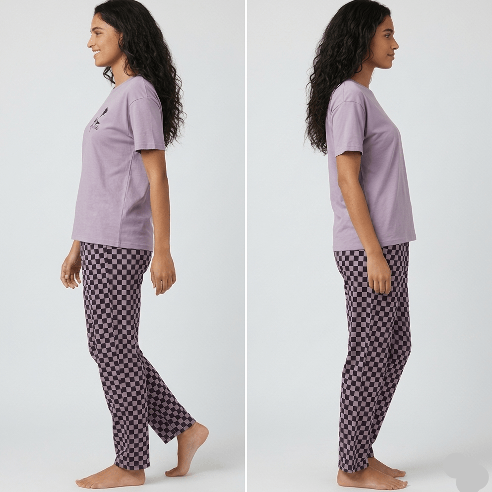 Lilac Checker Dream PJ Set – With Padded Ease - Zero Bra