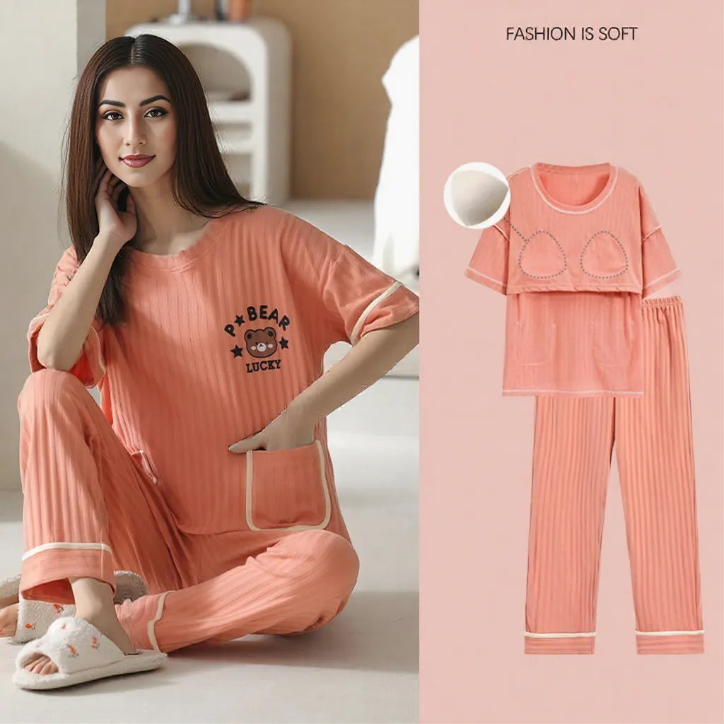 Lucky Bear Pocket PJ Set – With Padded Chill Vibes - Zero Bra
