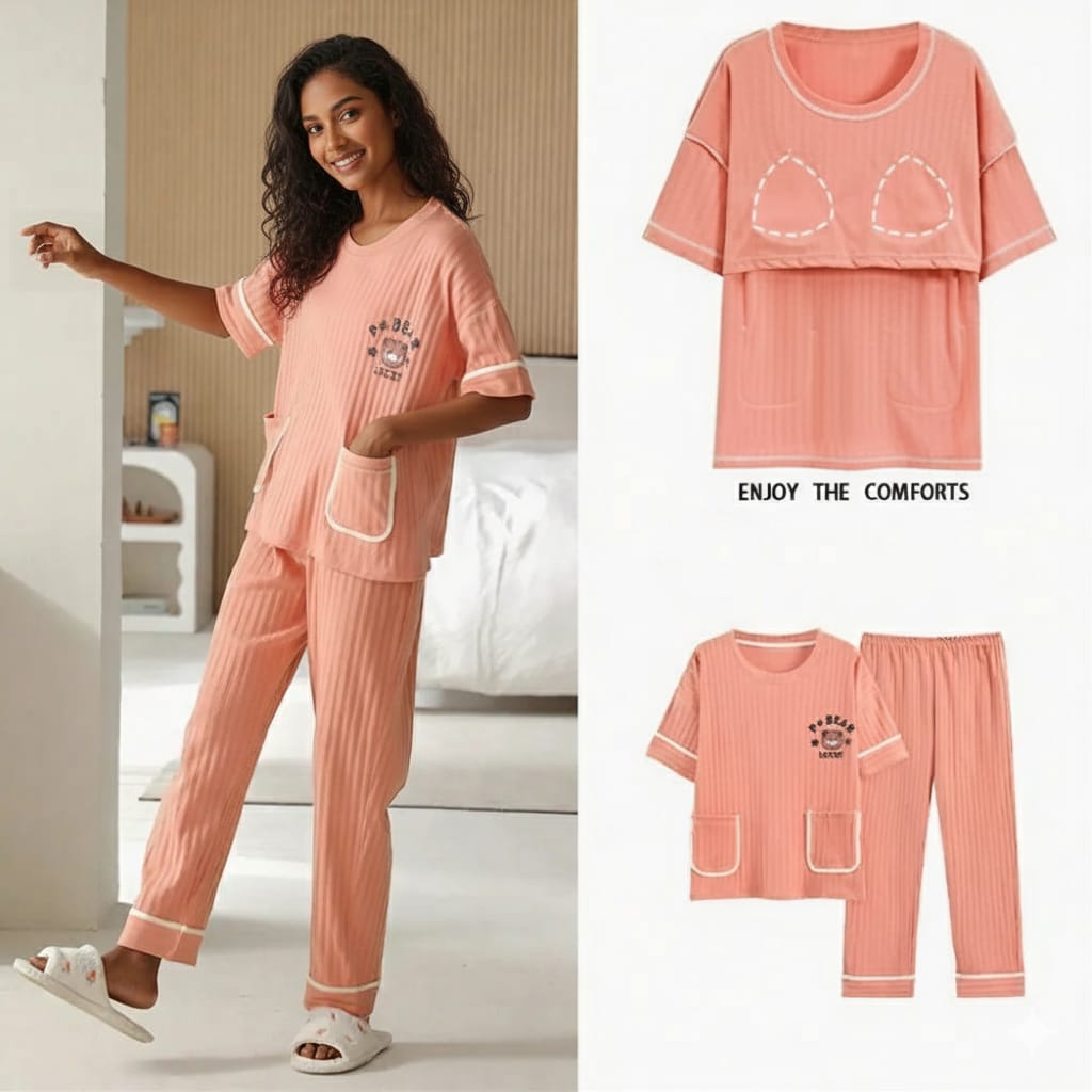 Lucky Bear Pocket PJ Set – With Padded Chill Vibes - Zero Bra