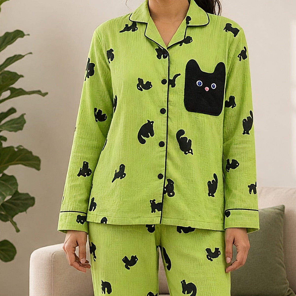 Matcha Kitty Padded Night Suit