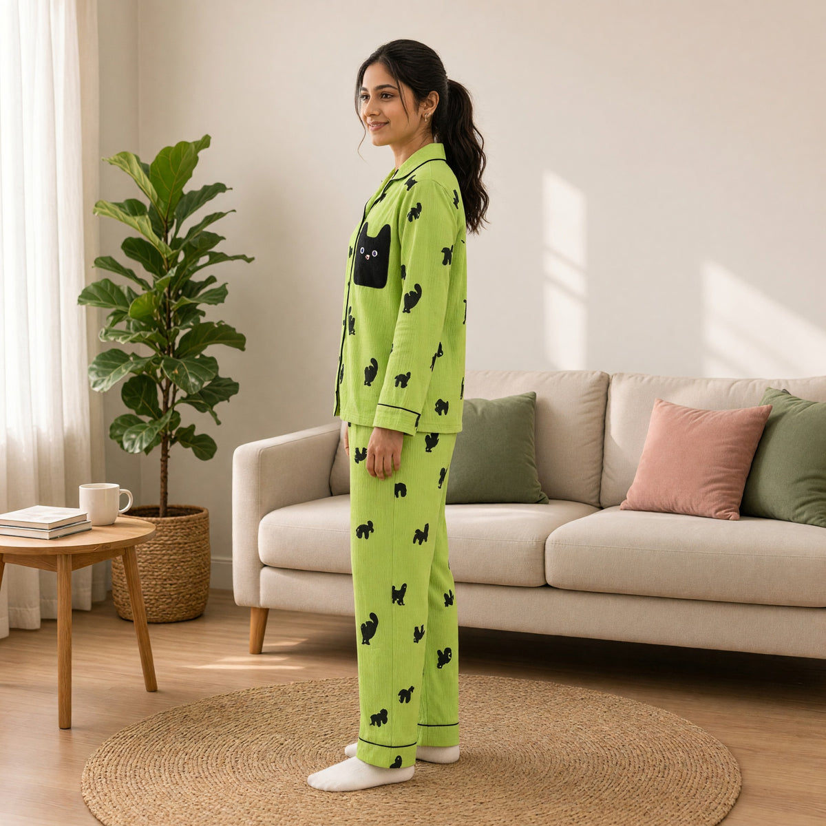 Matcha Kitty Padded Night Suit