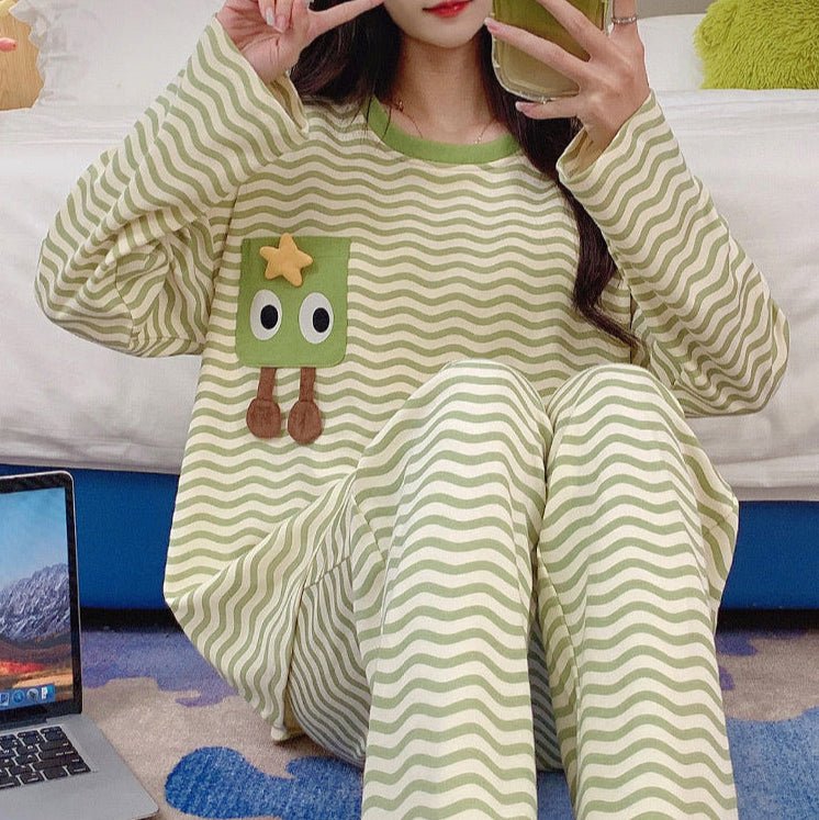 Matcha Vibes PJ Set – With Built - In Bra Bliss - Zero Bra
