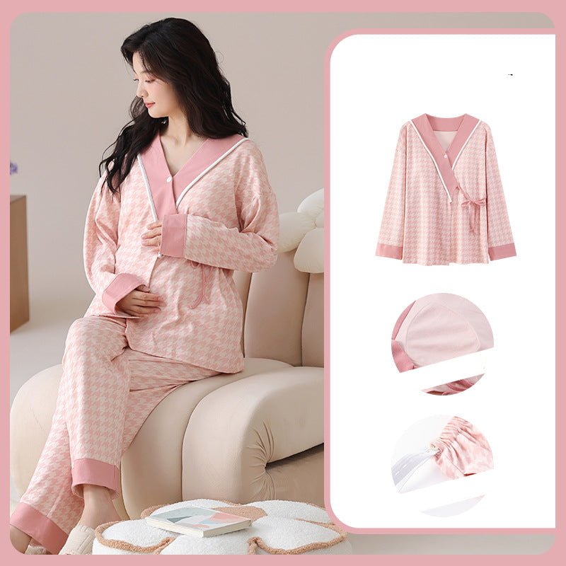 Maternity Blush Houndstooth Wrap PJ Set – With Padded Comfort - Zero Bra