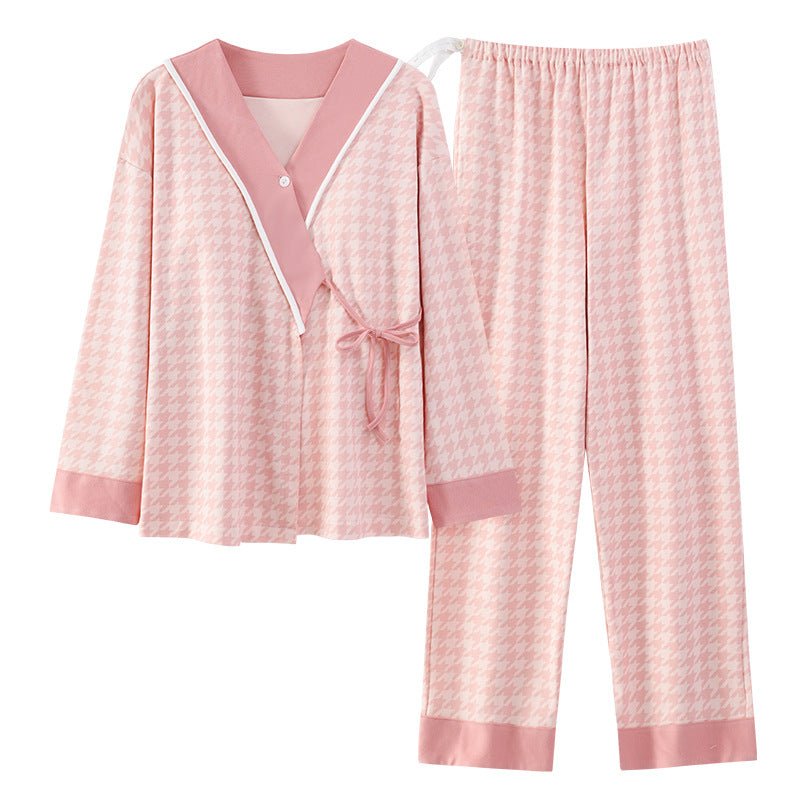 Maternity Blush Houndstooth Wrap PJ Set – With Padded Comfort - Zero Bra