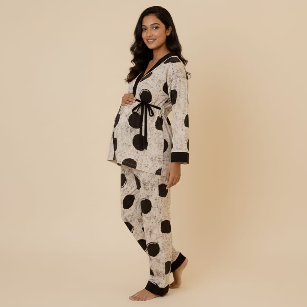 Maternity Noir Pebble Wrap PJ Set – With Padded Ease - Zero Bra