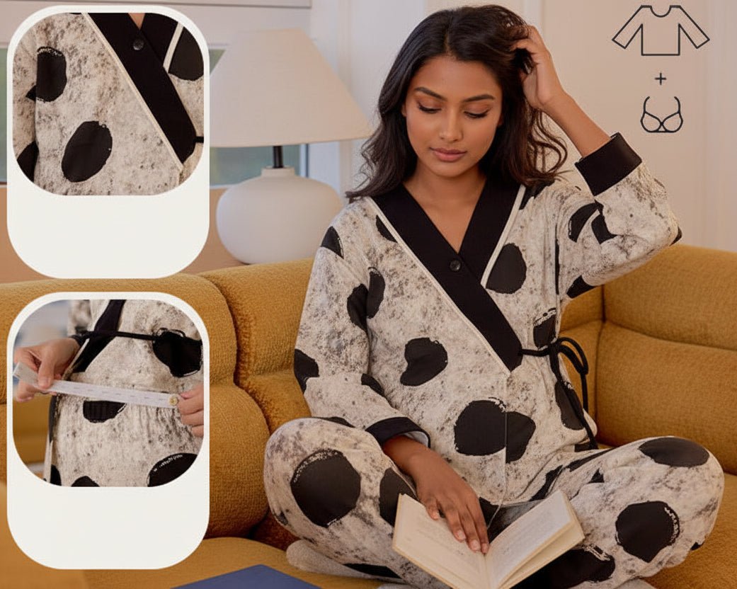 Maternity Noir Pebble Wrap PJ Set – With Padded Ease - Zero Bra