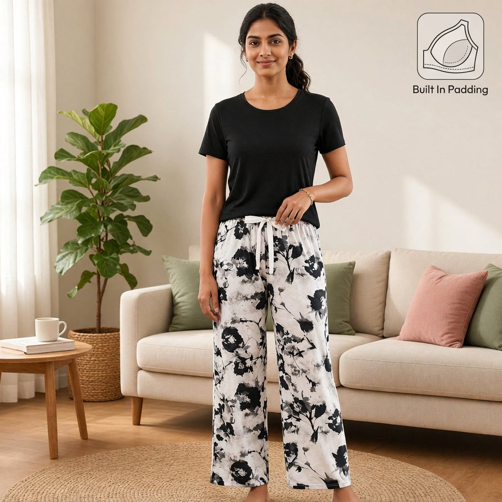 Midnight Bloom Padded Night Suit