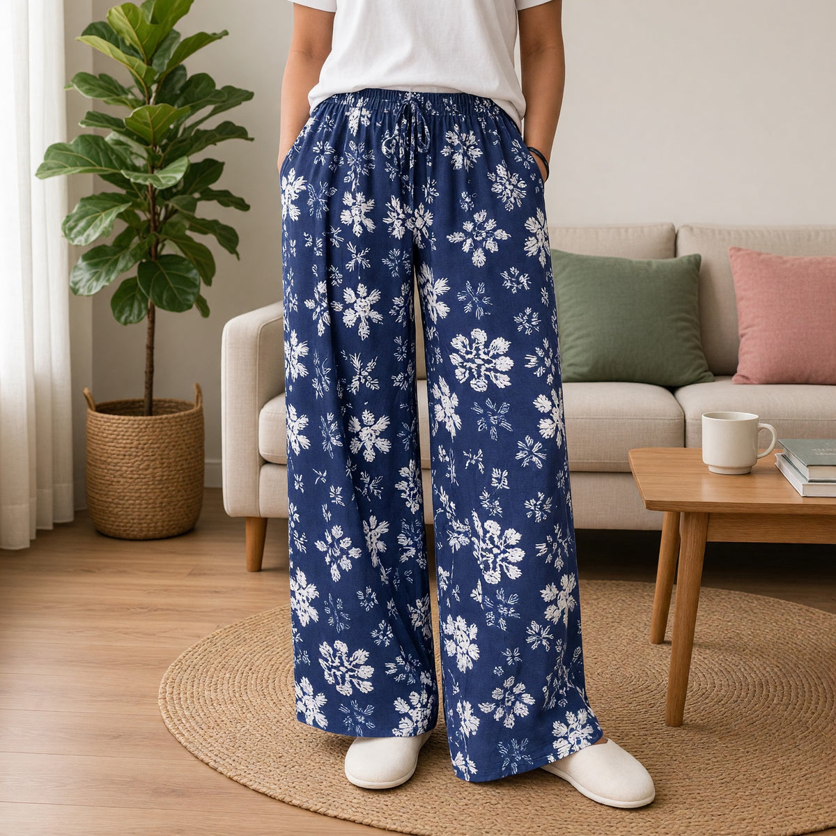 Midnight Floral Wide-Leg Lounge Pants