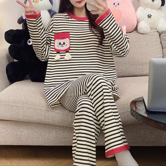 Midnight Mocha Stripe PJ Set β With Built - In Bra Magic - Zero Bra