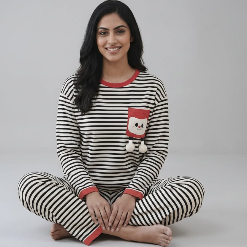 Midnight Mocha Stripe PJ Set β With Padded Magic - Zero Bra