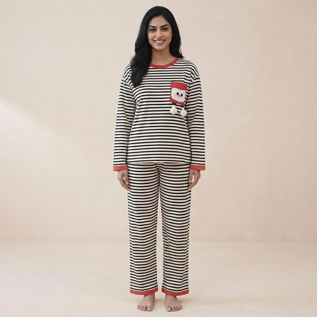 Midnight Mocha Stripe PJ Set – With Padded Magic - Zero Bra