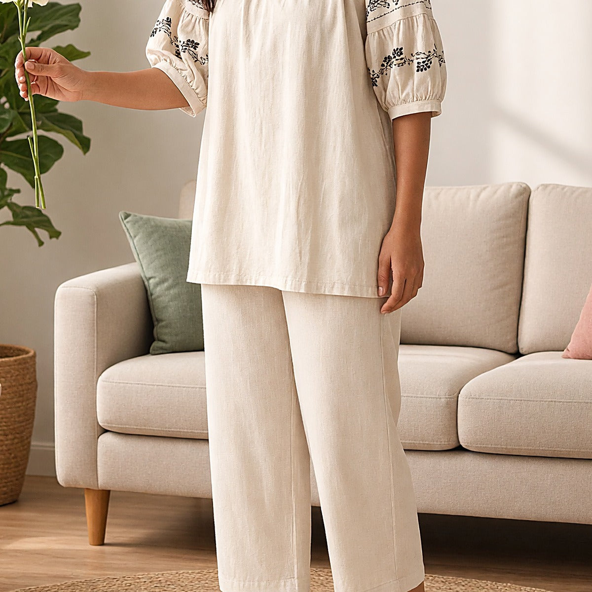 Moonlit Meadow Embroidered Padded Night Suit