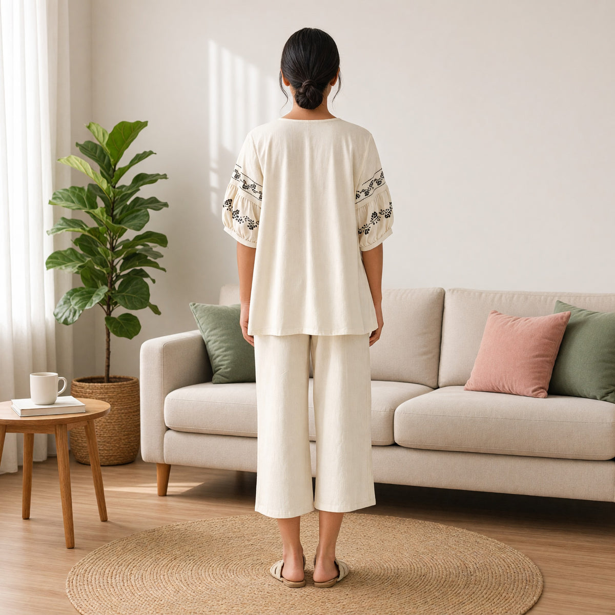 Moonlit Meadow Embroidered Padded Night Suit