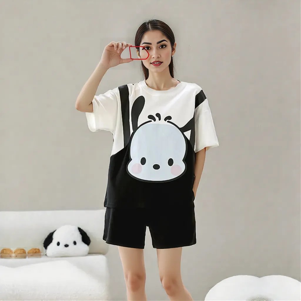 Panda Vibes Built - In Bra PJ Set – Monochrome Mood Edition - Zero Bra