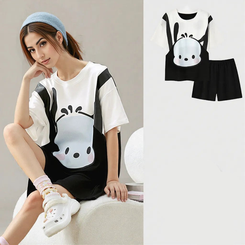 Panda Vibes Built - In Bra PJ Set – Monochrome Mood Edition - Zero Bra