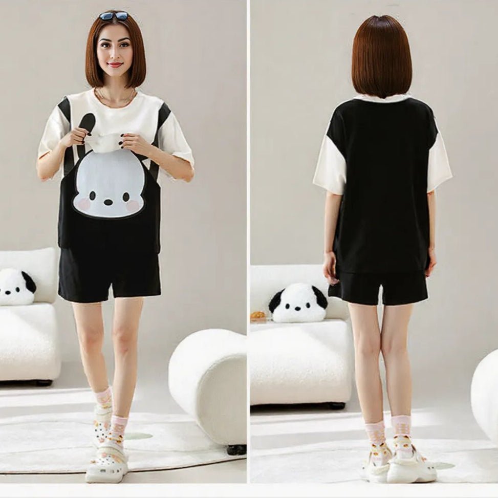 Panda Vibes Built - In Bra PJ Set – Monochrome Mood Edition - Zero Bra