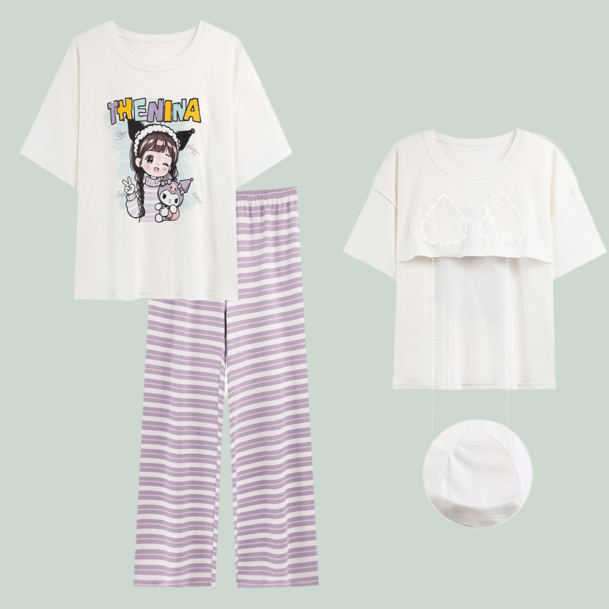 Pastel Dream Comic PJ Set – With Padded Sweet Ease - Zero Bra