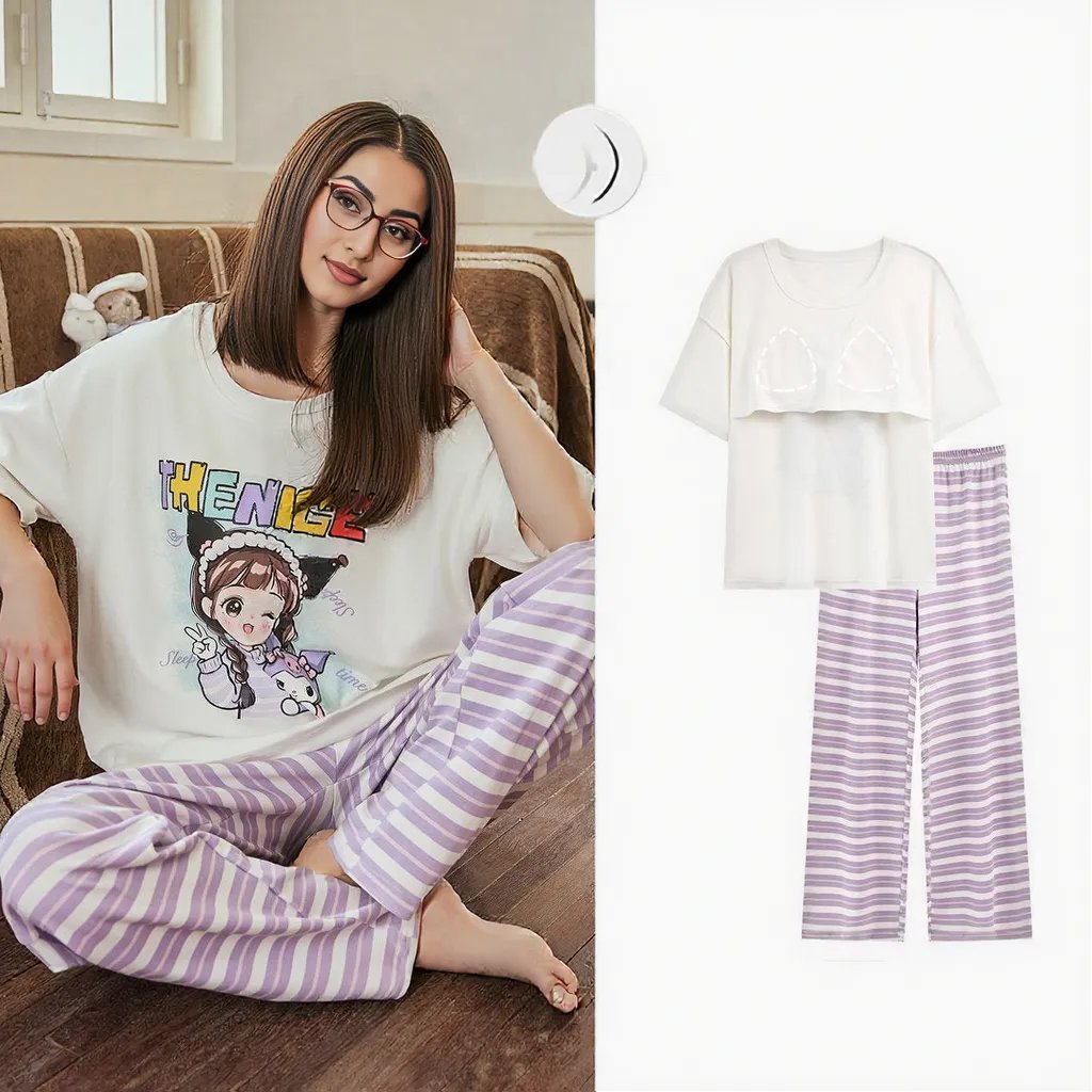 Pastel Dream Comic PJ Set – With Padded Sweet Ease - Zero Bra