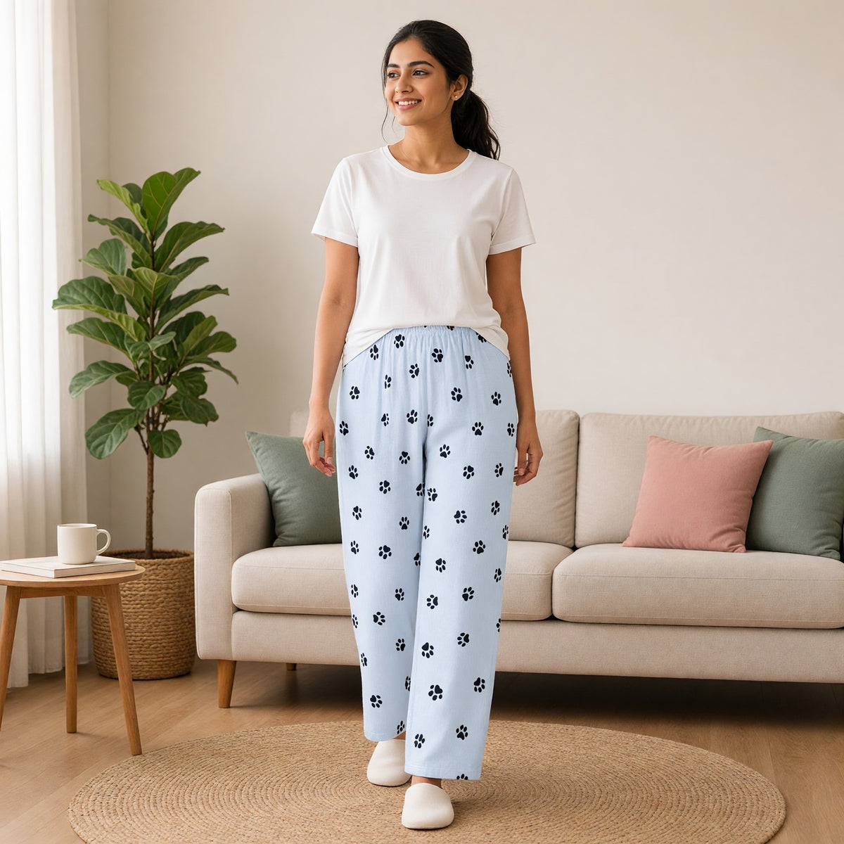 Paw Print Wide-Leg Lounge Pants