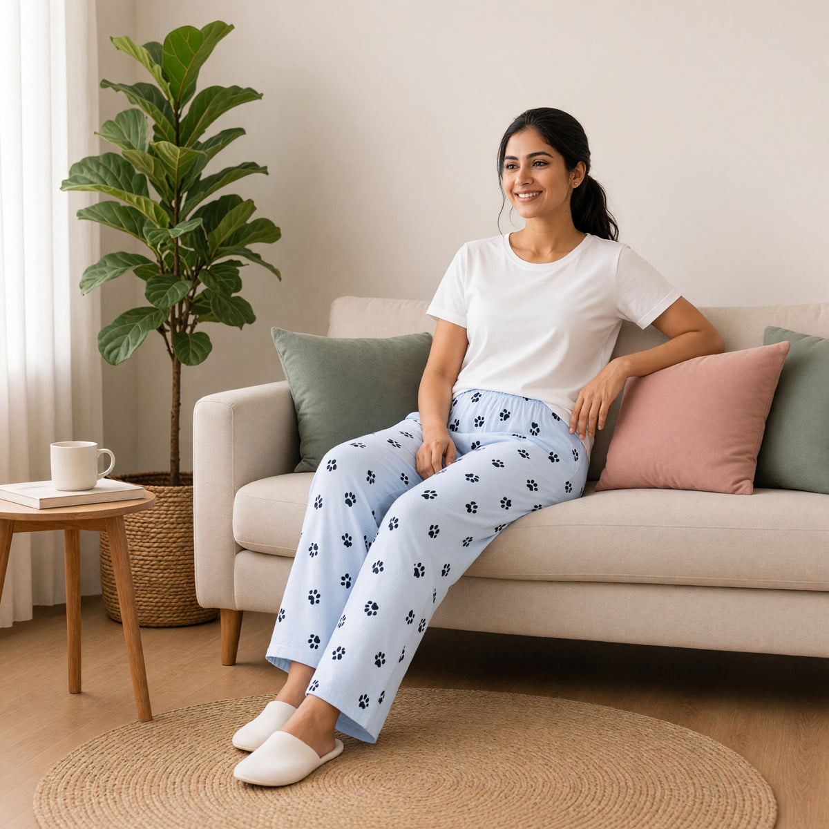 Paw Print Wide-Leg Lounge Pants
