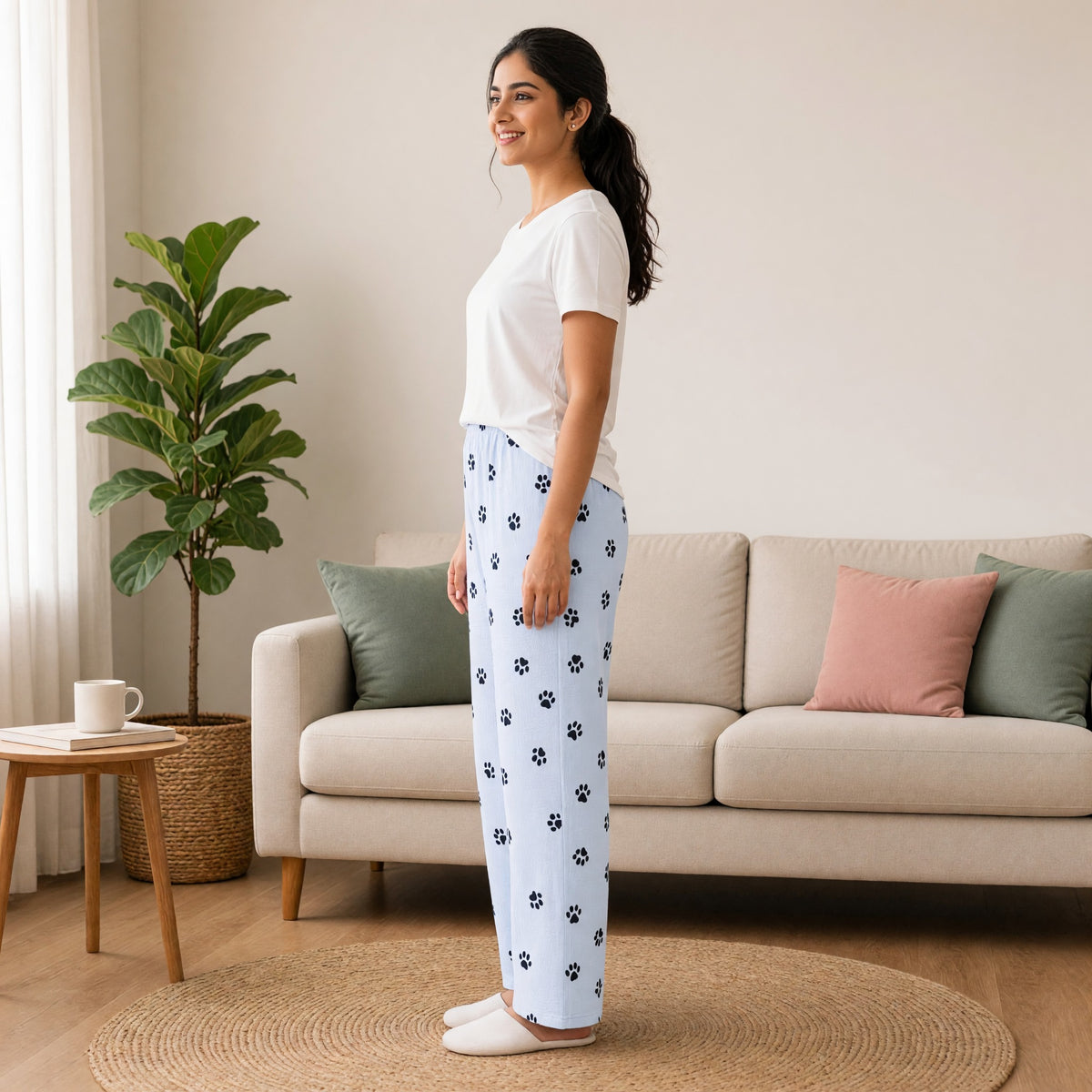 Paw Print Wide-Leg Lounge Pants