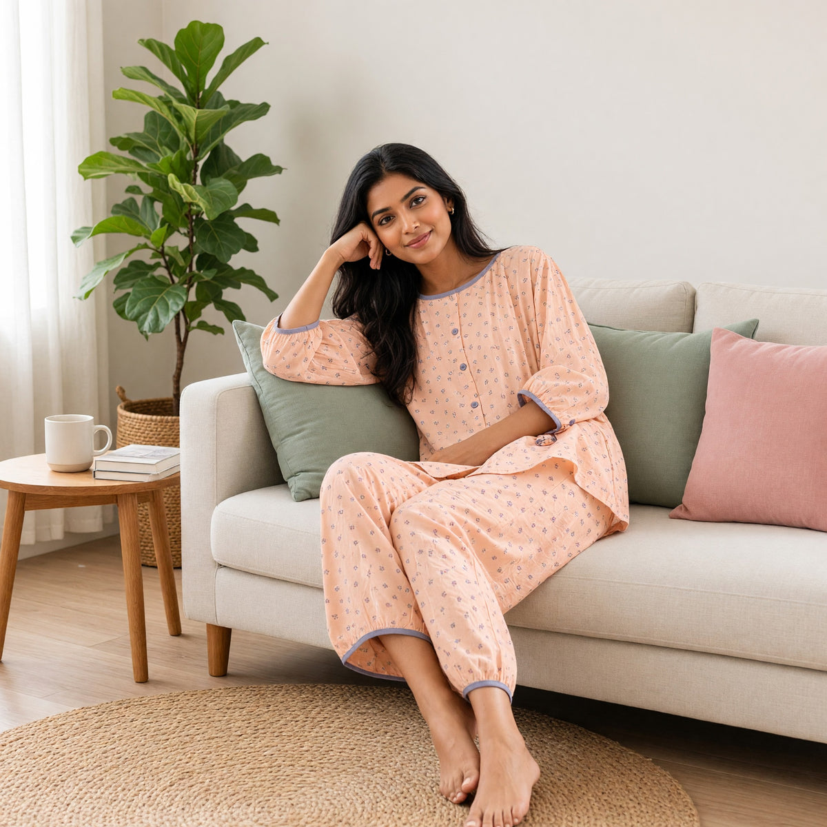 Peach Blossom Padded Night Suit