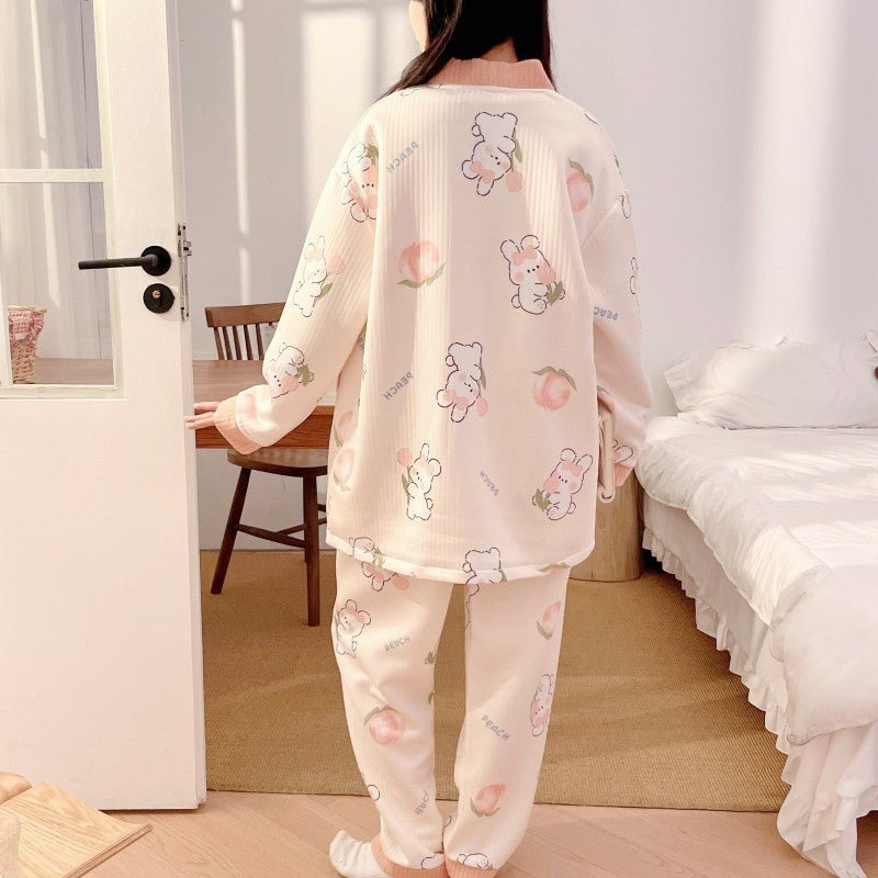 Peachy Bear Winter PJ Set β Maternity & Nursing Cozy Bliss - Zero Bra
