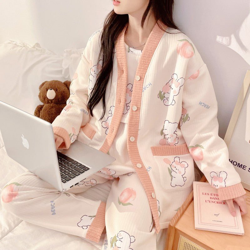 Peachy Bear Winter PJ Set β Maternity & Nursing Cozy Bliss - Zero Bra