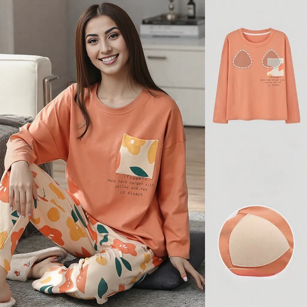 Peachy Blossom Sleepwear with Built - In Bra Support - Zero Bra
