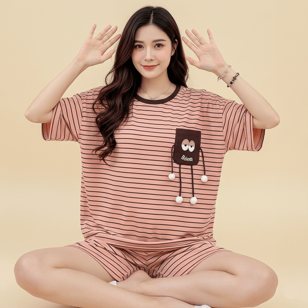 Peachy Stripes PJ Set – With Padded Bliss - Zero Bra