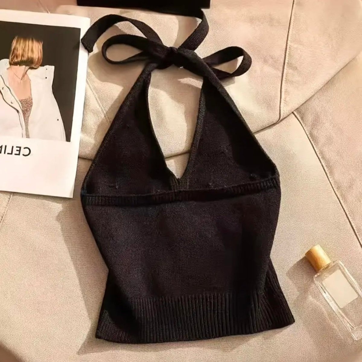 Pearl - Embellished Knit Halter Top with Built - In Bra – Luxe & Chic - Zero Bra