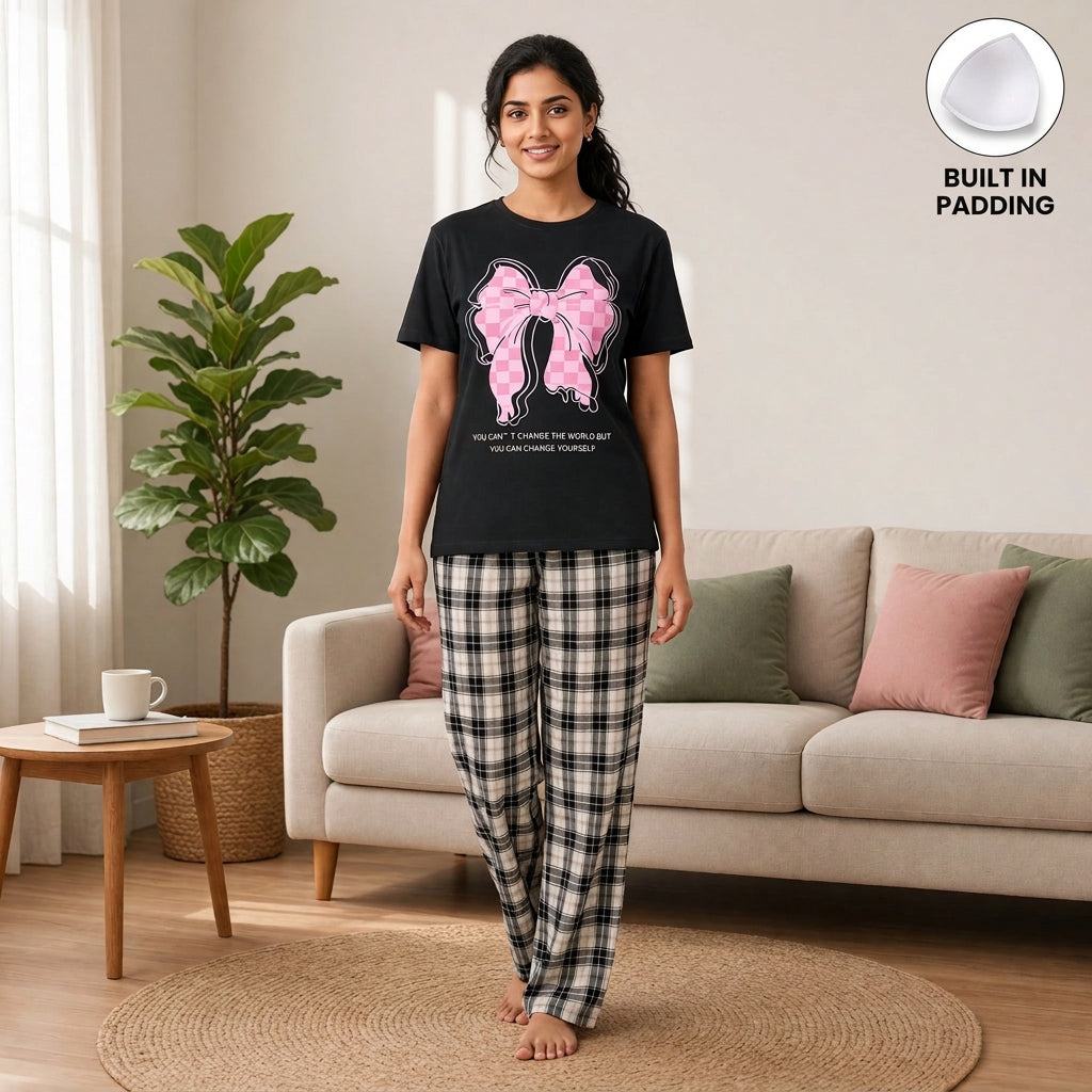 Pink Bow Muse Padded Night Suit