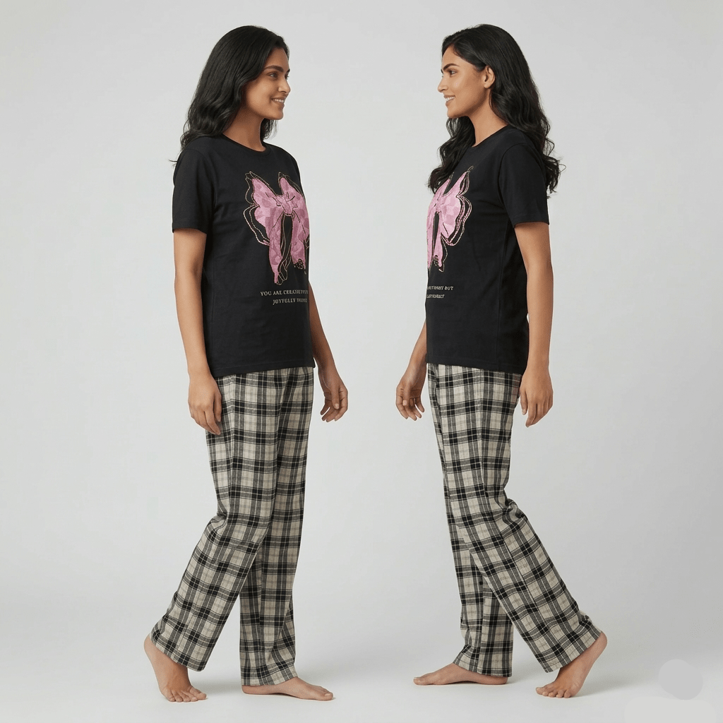 Pink Bow Muse PJ Set – With Padded Bliss - Zero Bra
