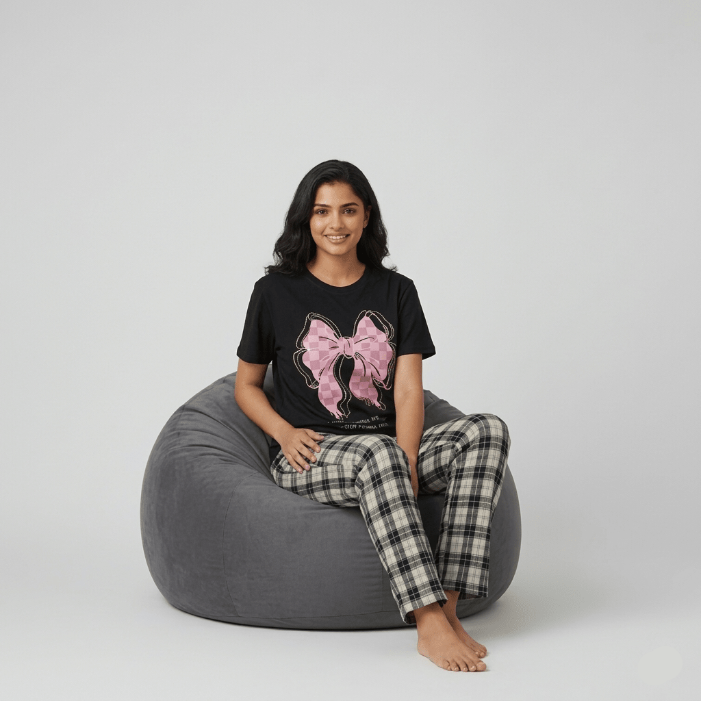 Pink Bow Muse PJ Set – With Padded Bliss - Zero Bra