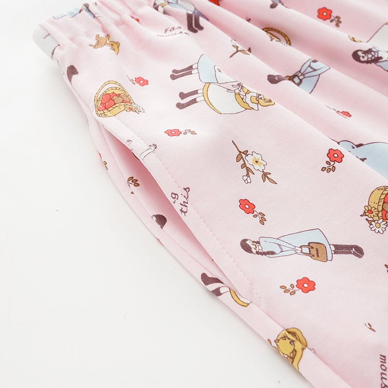 Pink Cartoon Maternity & Nursing Padded PJ Set – Playful Comfort for Mama Life - Zero Bra