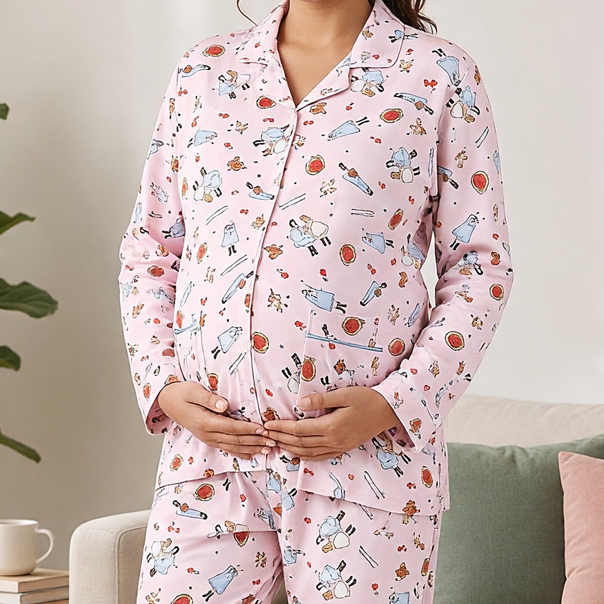 Pink Cartoon Padded Feeding Night Suit