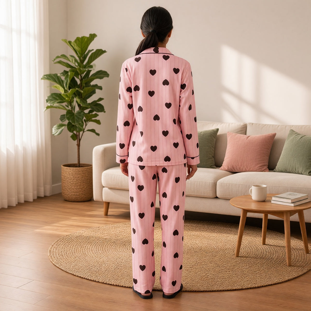 Pink Hearts Pinstripe Padded PJ Set