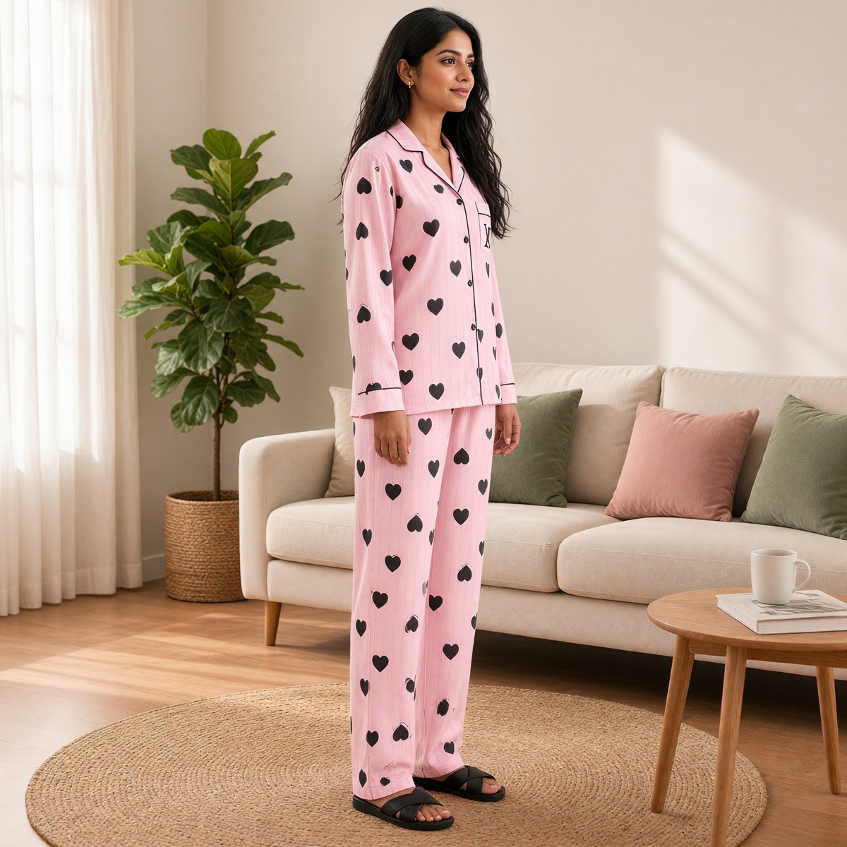 Pink Hearts Pinstripe Padded PJ Set