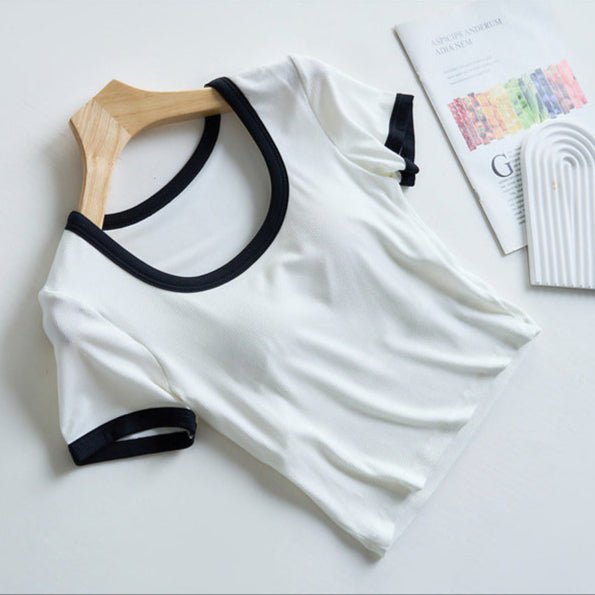 Playful Scoop Built - In Bra Tee – A Fresh Twist on a Classic! - Zero Bra