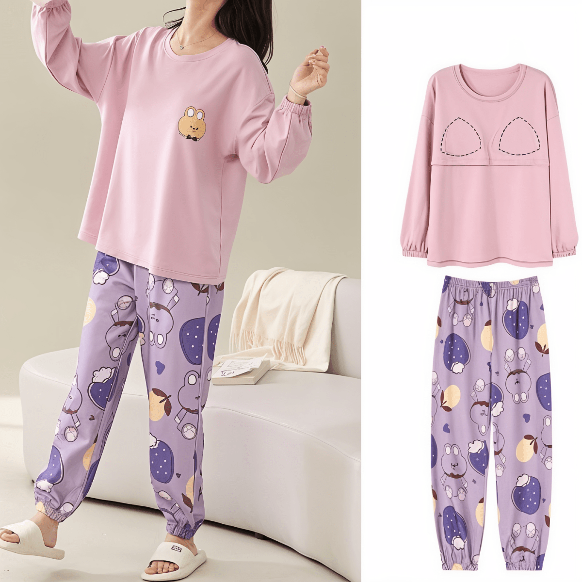Plum Bear Cutie Loungewear Set – Cozy Edition - Zero Bra