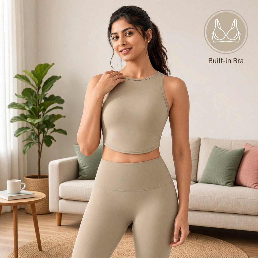 PowerFit High-Neck Built-in Bra Gym Top